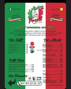 menu apéritifs Apéro Presto